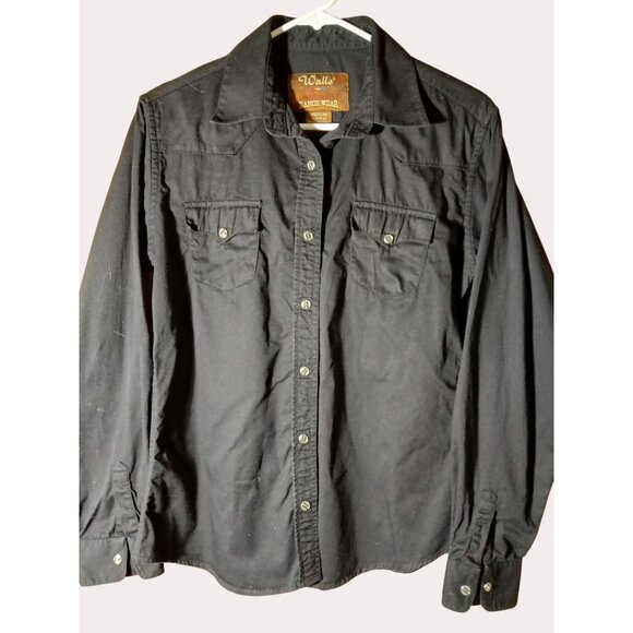 Walls Tops - Walls Ranchwear WomeBlack Long Sleeve Snap Up Shirt Size M 100% Cotton Western